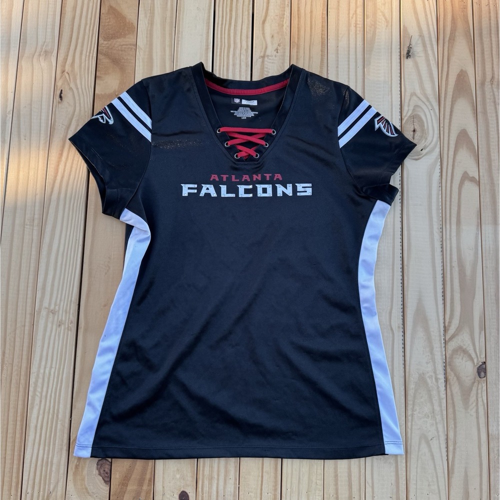 Atlanta Falcons NFL Team Apparel Women's Large Black‎ Fitted Shirt Tie Front